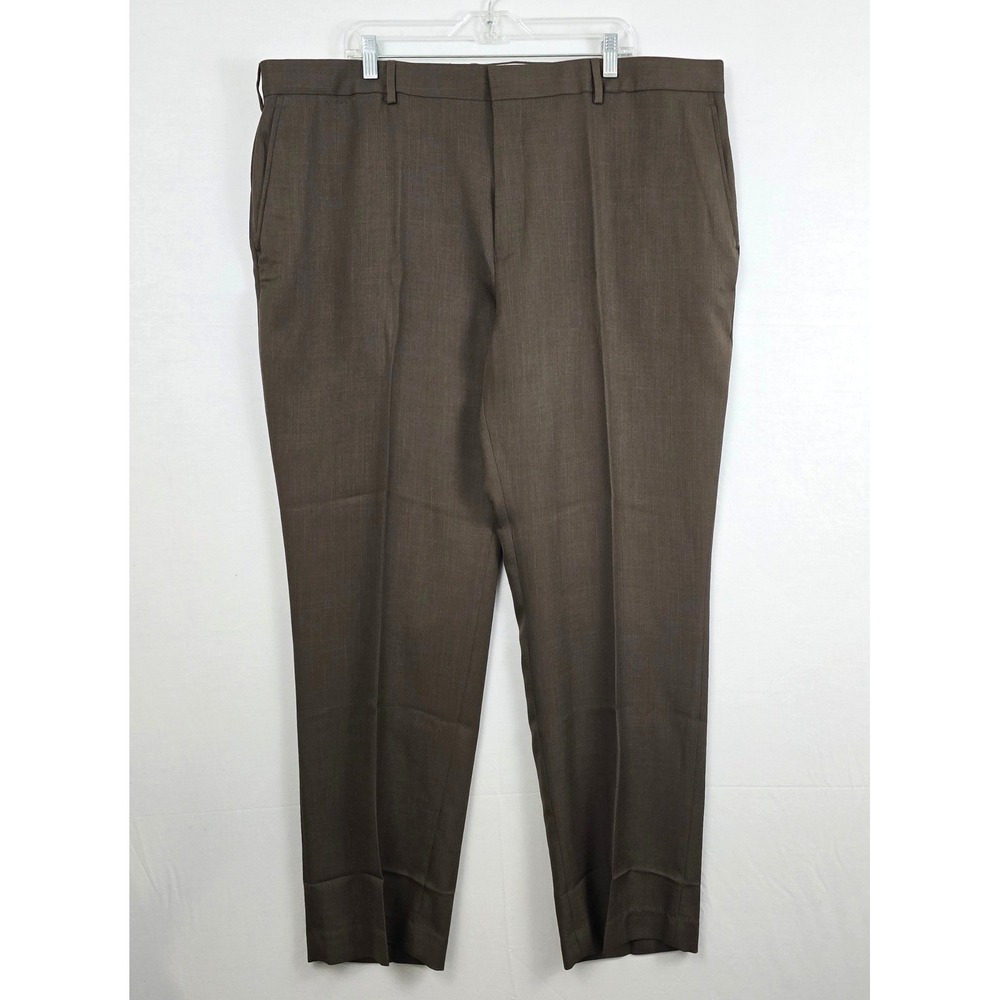 Louis Raphael Tailored Flat Front Pocket Straight Leg Men Pants Brown 44X32‎